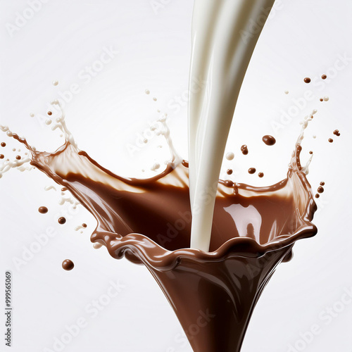 lait, clapoter, chocolat, aliment, boire, liquide, blanc, crême, en verre, bonbon, dessert, isolé, abattre, éclaboussure, verser, boisson, brun, exploitation laitière, sain, frais, coupe, gros plan, m