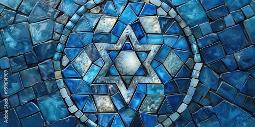 A blue glass mosaic featuring the Star of David symbol, suitable for Jewish-themed designs and backgrounds