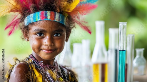 Young Papua New Guinean Girl Embracing Science: Diversity in STEM Education with Laboratory Equipment