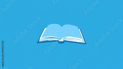 Simple illustration of an open book with white pages on a blue background.