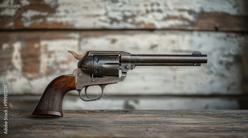 Vintage Revolver on Wooden Surface