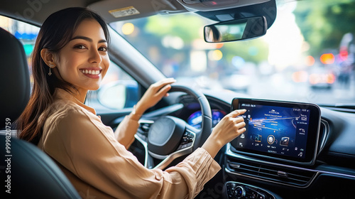 young indian woman deriving a car