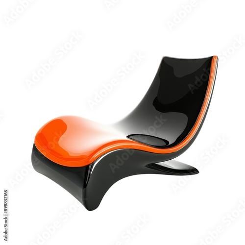 Modern Black and Orange Lounger Chair isolated on transparent background