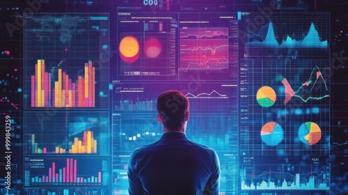 Data analytics visual with graphs, charts, and data points, showcasing the power of information and insight generation.