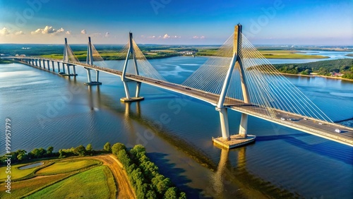 High angle view of Cooper River Arthur Ravenel Jr Bridge in Charleston South Carolina