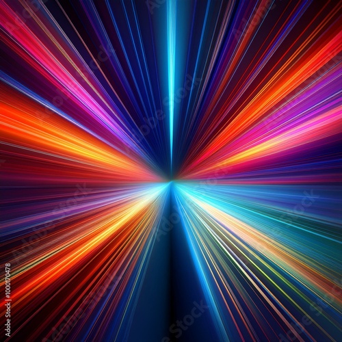 Abstract speed glowing light bold colors background banner illustration - Speedy motion blur creating flashy pattern of straight lines for web banner and wallpaper design (Generative Ai)