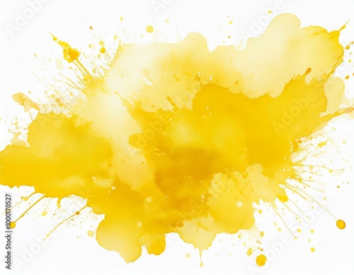 Abstract yellow color painting illustration - watercolor splashes or stain, isolated on white background (Generative Ai).