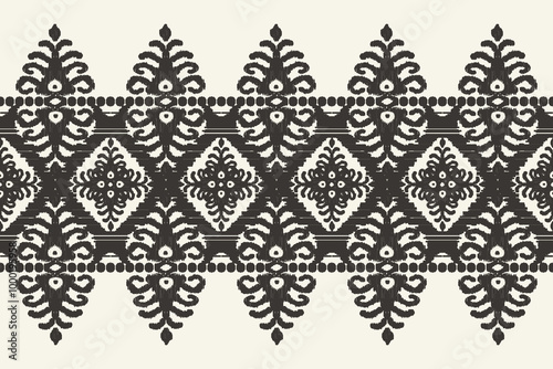 Ikat geometric folklore ornament. Oriental vector damask pattern. Ancient art of Arabesque. Tribal ethnic texture. Spanish motif on the carpet. Aztec style. Indian rug. Gypsy, Mexican embroidery.