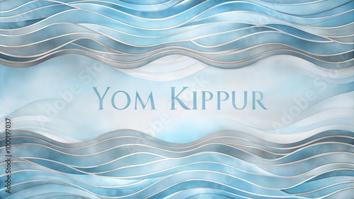 Elegant abstract flowing waves and "Yom Kippur" text in blue tones