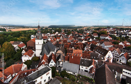 Aerial view over german village