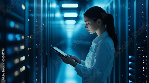 Woman Working in Data Center