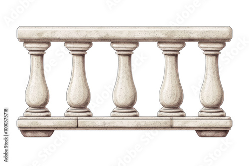 Classic stone balustrade design, elegant and sturdy isolated on transparent background.