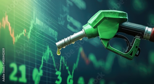 gasoline petroleum fuel nozzle with blurred background of oil price graph of the energy market business on a global industrial.