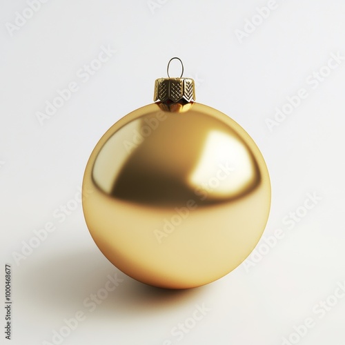 A shiny golden bauble resting gracefully on a white background, perfect for minimalist holiday decorations and festive displays