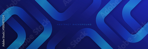 Dark blue abstract background. Modern glowing shiny blue geometric lines pattern. Geometric line art design. Technology futuristic concept. Suit for presentation, cover, banner, website, business