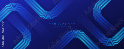 Technology abstract background with glowing geometric lines. Shiny blue rounded square lines pattern. Modern futuristic graphic design. Suit for business, website, corporate, brochure, banner, cover