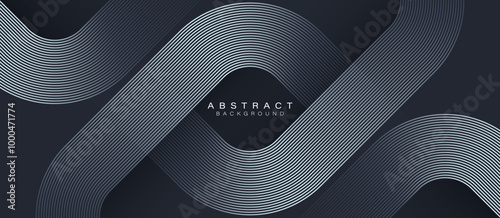 Abstract silver geometric lines on black background. Shiny lines pattern. Modern elegant graphic design. Suit for banner, cover, poster, brochure, booklet, flyer, card, website. Vector illustration