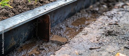 Close-up of a metal edging for a garden bed