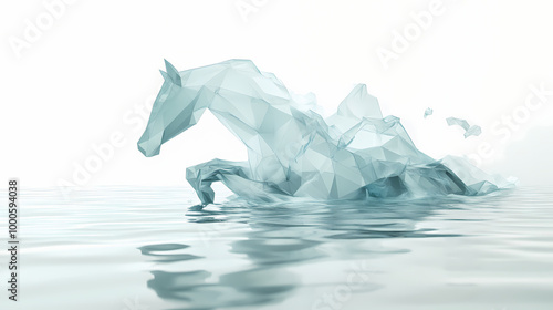 3d render of a low poly mystical kelpie emerging from water, on isolated white background, generative ai. Kelpie. Illustration