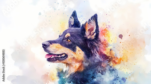 Kelpie dog. australian kelpie dog. australian sheepdog. puppy clipart. watercolor illustration. generative ai. detailed illustration. Kelpie. Illustration