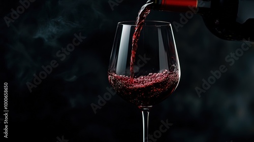 Red Wine Pouring into a Glass on a Dark Background