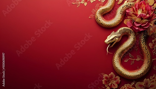 luxury red and gold chinese snake new year background with copy space for text, snake year