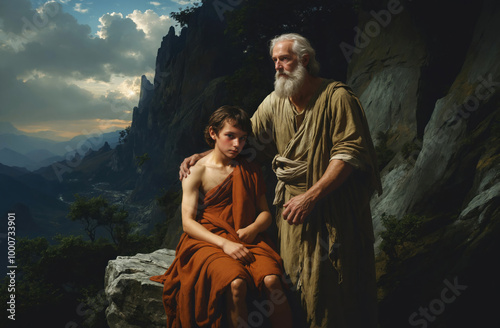 Patriarch Abraham and his son Isaac. Old Testament. Biblical story.