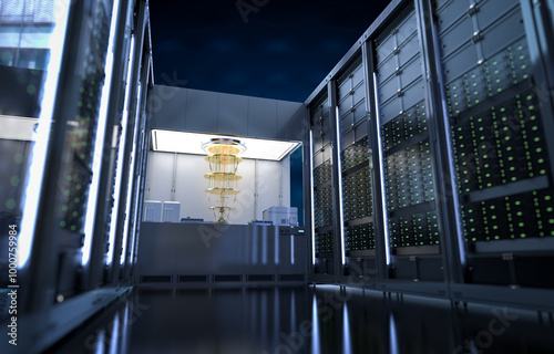 Quantum server network with quantum computer machine in server room