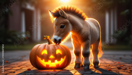 friendly hoarse playing with pumpkin 