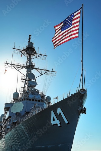 american navy warship with us flag