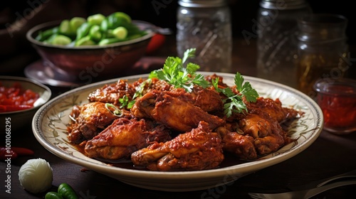 a delicious malaysian cuisine of spicy chicken rendang well marinated with secret herbs and spices