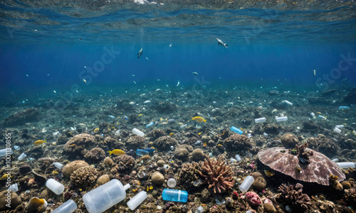 Plastic waste litters the ocean floor, a stark reminder of the environmental impact of pollution