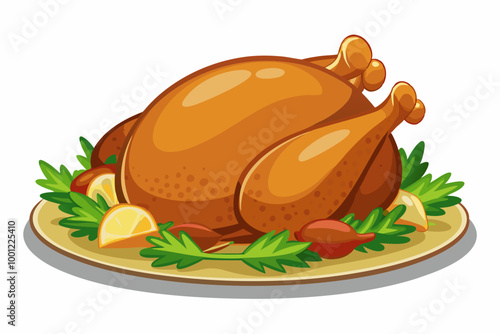 Roast turkey for thanksgiving, watercolor clipart illustration with isolated background. 