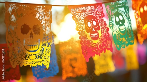 day of the dead - dia de los muertos paper cut flags