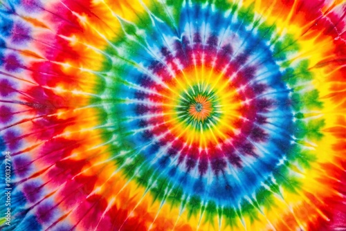 Vibrant, swirly rainbow tie-dye pattern fills the frame, featuring a mesmerizing blend of pink, orange, yellow, green,