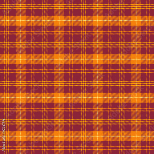 Gingham seamless pattern.Checkered tartan plaid with twill weave repeat pattern in red orange yellow. Geometric graphic vector illustration background design for fabric and print.