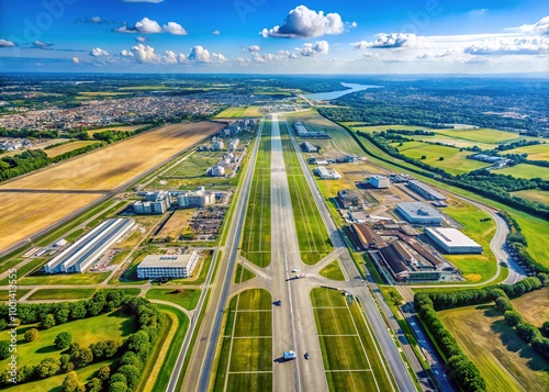 Aerial View of Paris Orly International Airport Featuring Runways and Taxiways Under Clear Sky