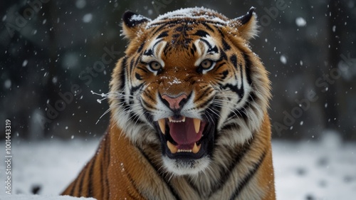 Tiger Roaring in Winter