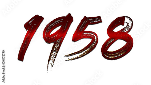 3D blood red number design of 1958 on white background.