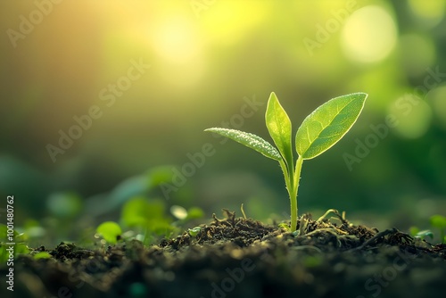 Seedling in Sunlight Symbolizing Sustainable Development on Earth Day, growth, nature, green, environment