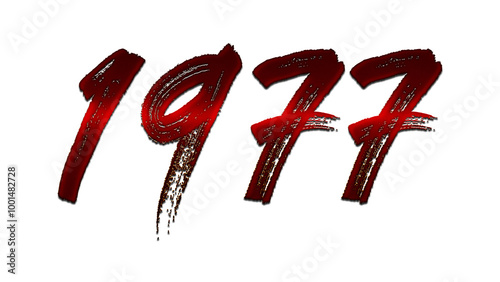 3D blood red number design of 1977 on white background.