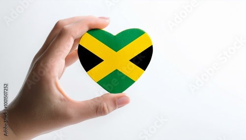 手で持っているジャマイカの国旗のハート(Heart of Jamaica flag held in hand.) 