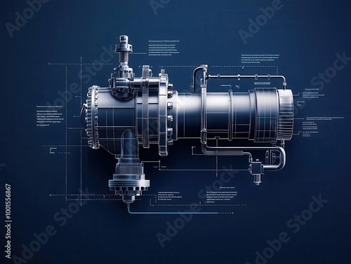 Diagram of a centrifugal pump, flow and pressure gradients visualized, fluid mechanics, pumping efficiency concept