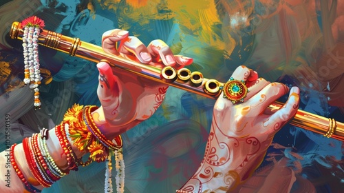 A person holding a flute and blowing into the mouthpiece, likely in a musical performance or practice