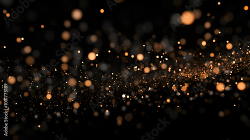 Festive black background with golden glitter and bokeh, providing a luxurious and celebratory look with copy space. Perfect for Black Friday or Christmas concepts.