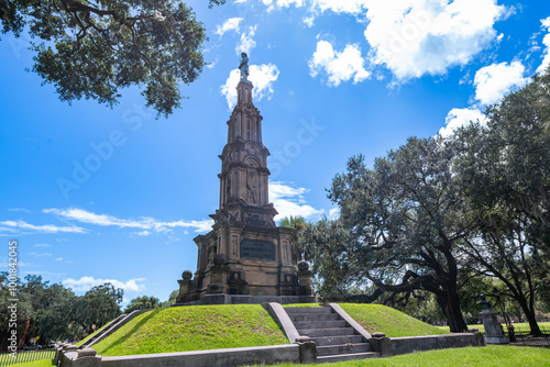 Civil War Monument at Forsyth Park, Savannah, Georgia on a partly cloudy day