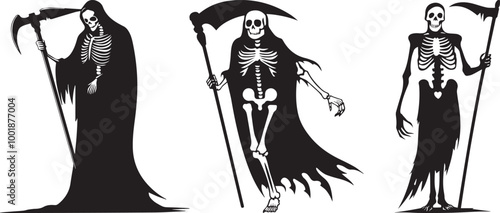 Silhouette of a skeleton holding a scythe