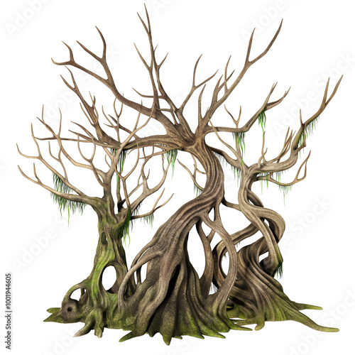 3D render of wildwood trees isolated illustration