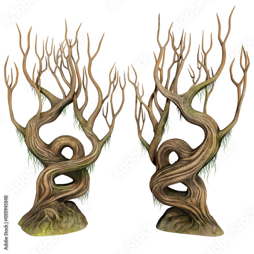 twisted wildwood trees 3D render illustration