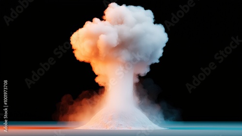 Erupting Geyser with Dramatic Smoke Plume and Colorful Lighting